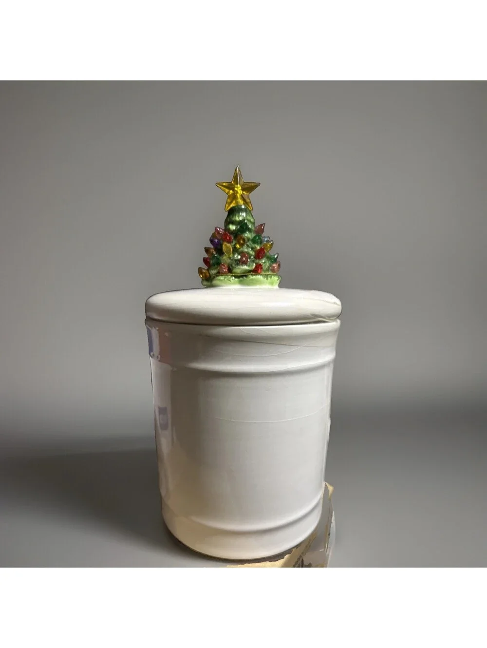 Aldi Merry Moments Mr Christmas LED Lit Tree Ceramic Cookie Jar White 11.75 in